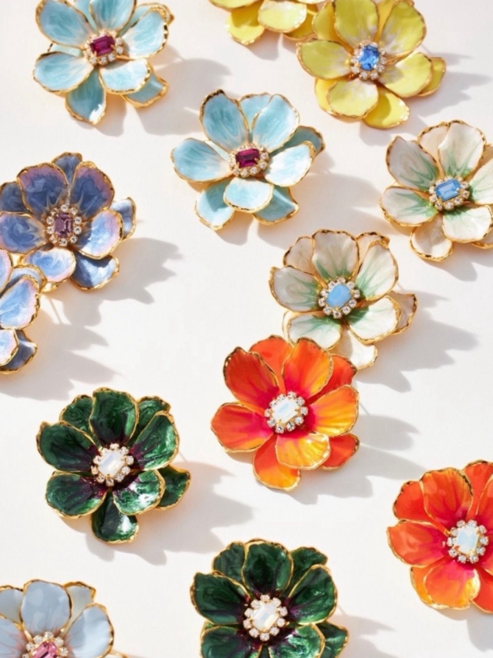 Anthropologie Coral Petal Floral Earrings Mint Crystal Centers The Pink Reef NEW - Picture 4 of 4
